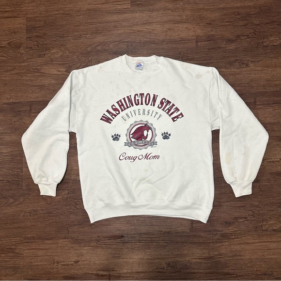 Vintage 90s WSU Washington State Coug Mom Crewneck Sweatshirt White L - Picture 1 of 14